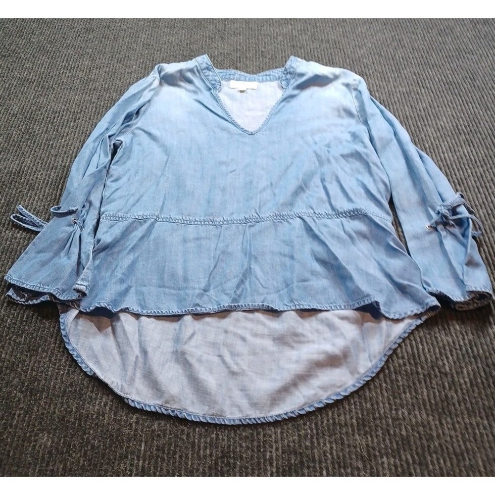 Cloth & Stone Womens Jean Shirt‎ MEDIUM BOJO Country Western Tie Cuff Sleeves
